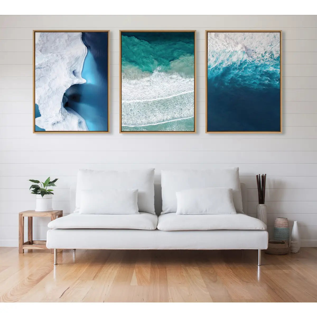 Framed Canvas - Seascape of Splashing Waves - kateandlaurel