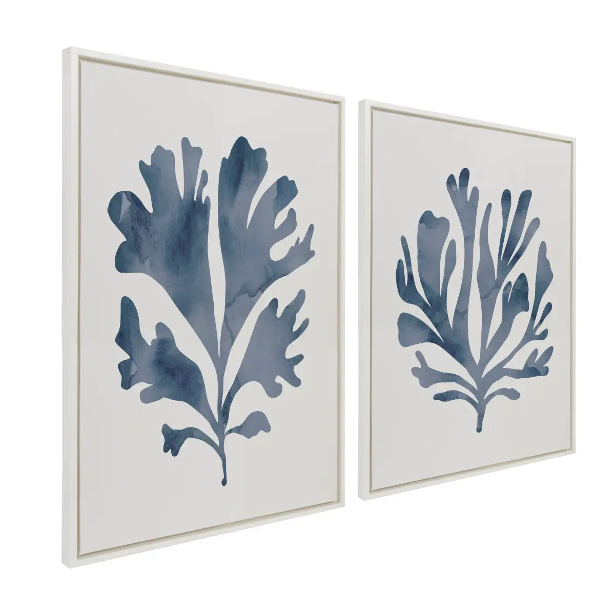 Sophisticated Neutral Coral Blue Framed Canvas Art - Set of 2 - White / 2 Piece 28x38 - kateandlaurel