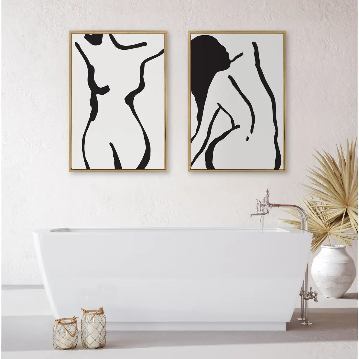 Framed Canvas Art - Feminine Figural Nude Drawing Black and White - kateandlaurel