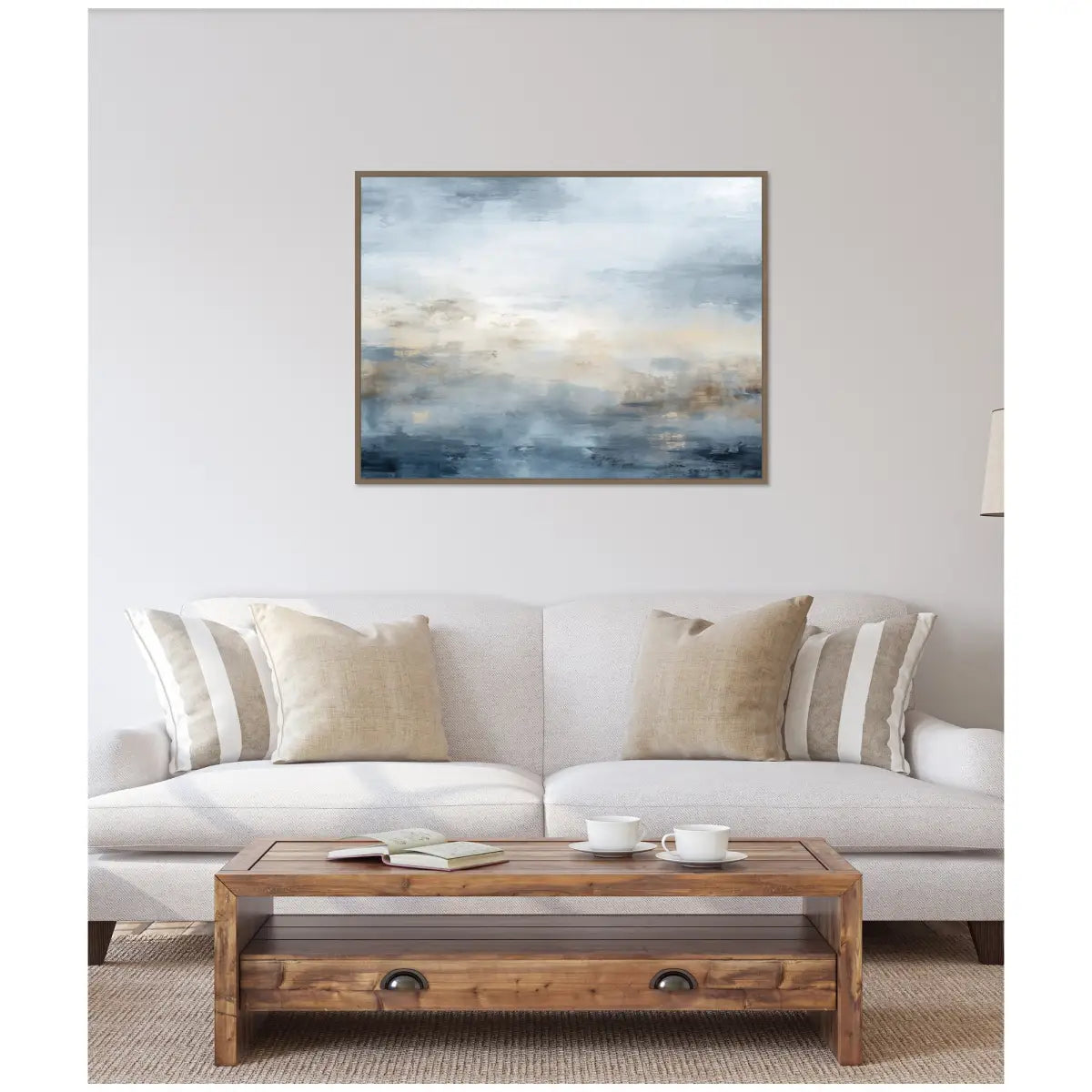 Framed Canvas - Tonal Abstract Ocean Nautical Serenity Blue Horizontal - kateandlaurel