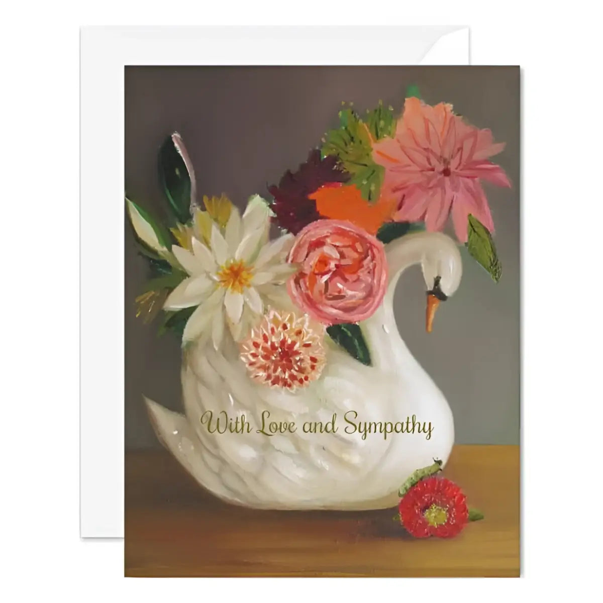 Sympathy Card - Swan and Flowers - Janet Hill - JANET HILL STUDIO