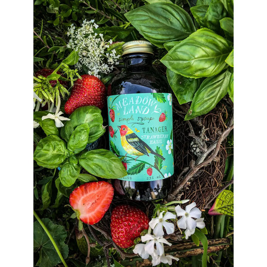 Tanager Simple Syrup - Strawberry & Basil - Lemonade or Cocktails - Meadowland Syrup