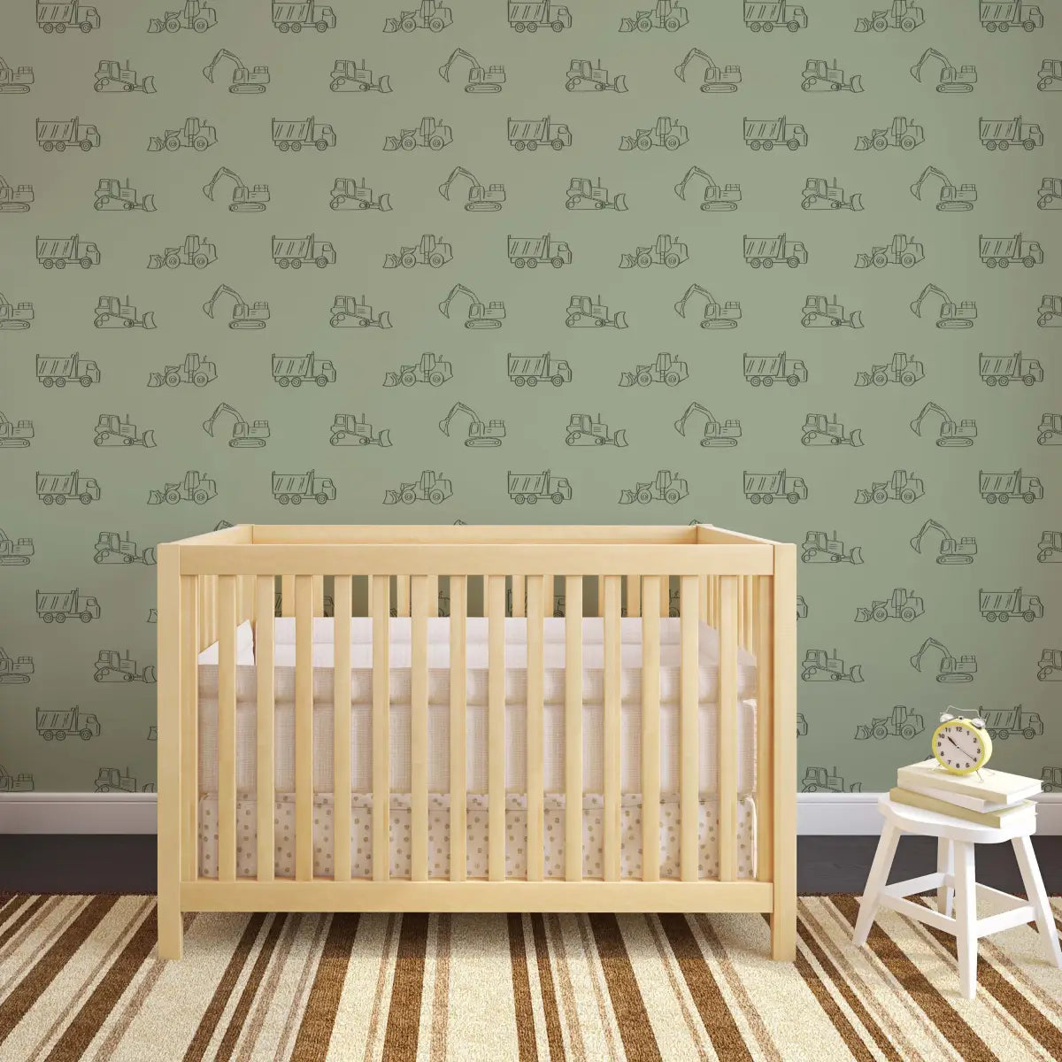 Tate Wallpaper - Simple Green Construction Vehicles for Kids - Loomwell Home Goods