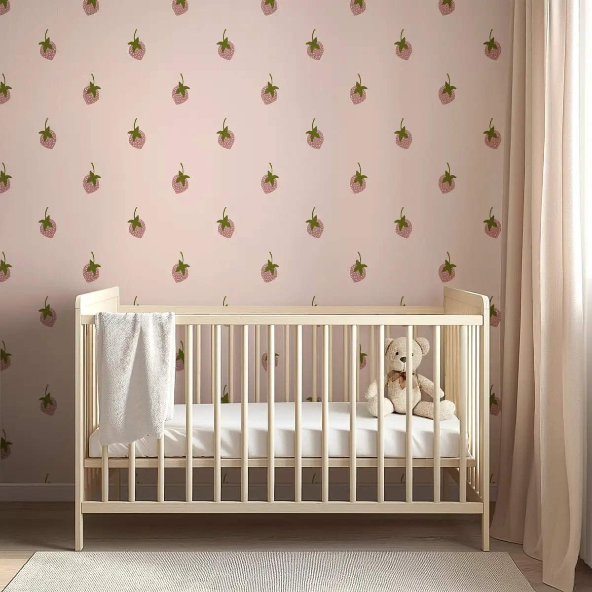 Tatum Wallpaper - Sweet Strawberries for Baby - by Adeline-Julie Bee - Loomwell Home Goods