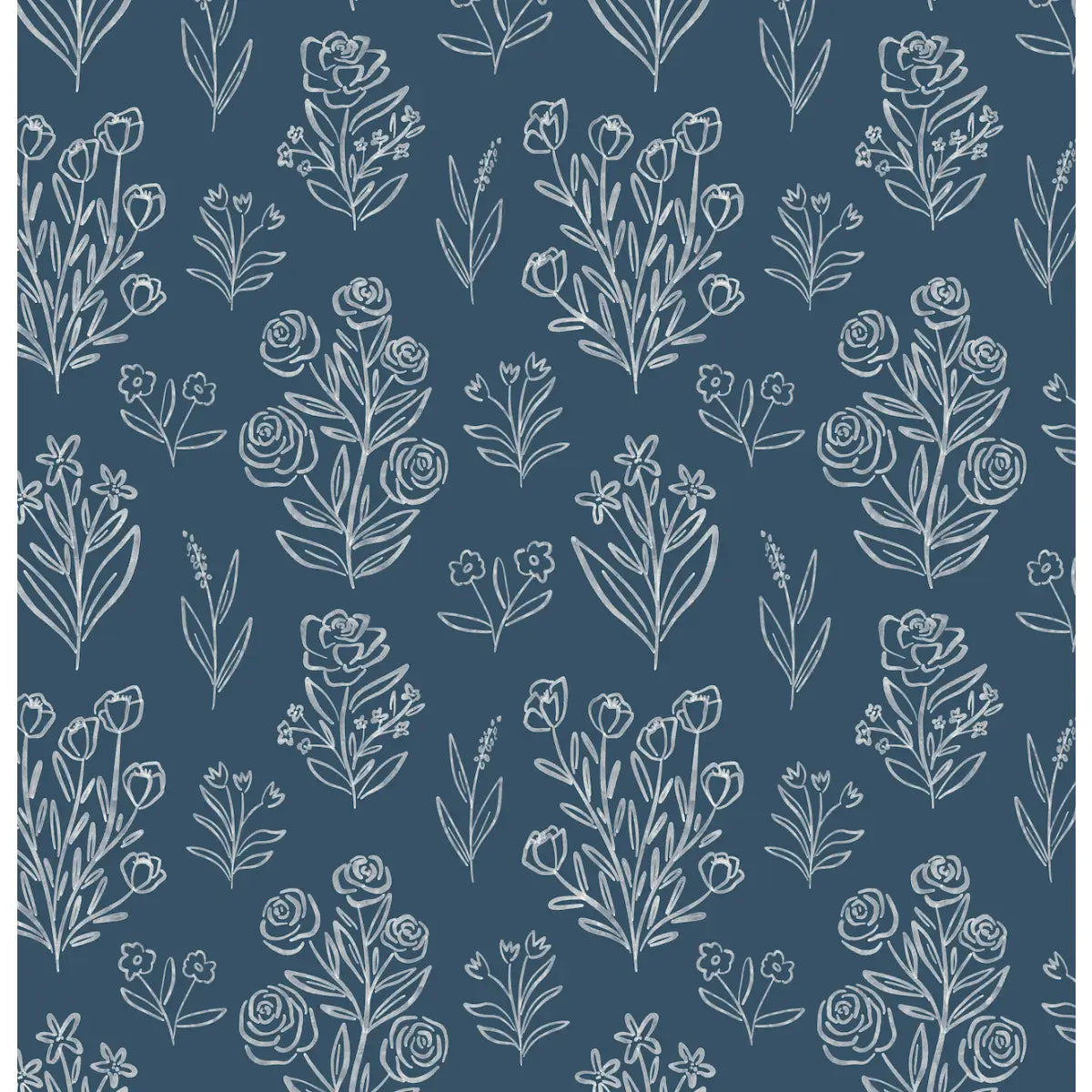 Taylor Wallpaper - Subtle Flower Line Drawings - by Amanda Houston - Sample 1 foot by 1 foot / Dark Blue - Loomwell