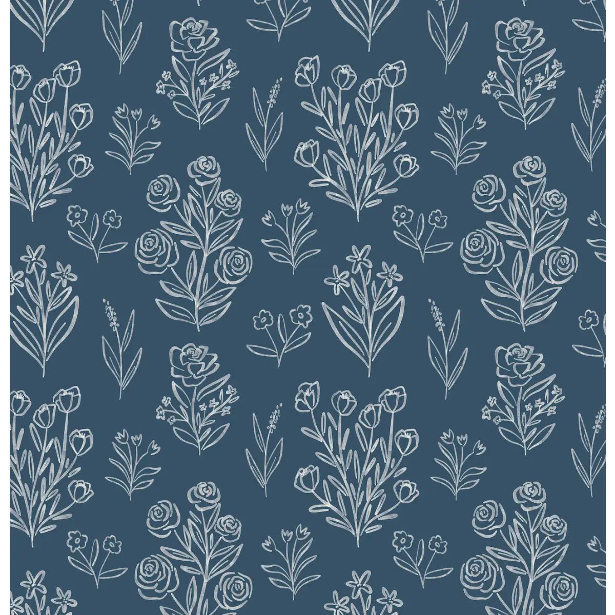 Taylor Wallpaper - Subtle Flower Line Drawings - by Amanda Houston - Sample 1 foot by 1 foot / Dark Blue - Loomwell