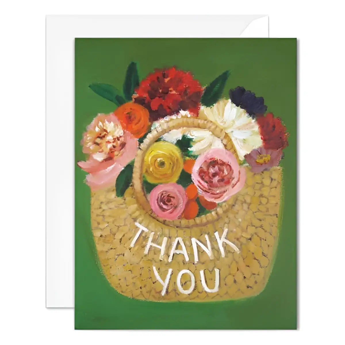 Thank You Card - Straw Basket with Flowers - Janet Hill - JANET HILL STUDIO