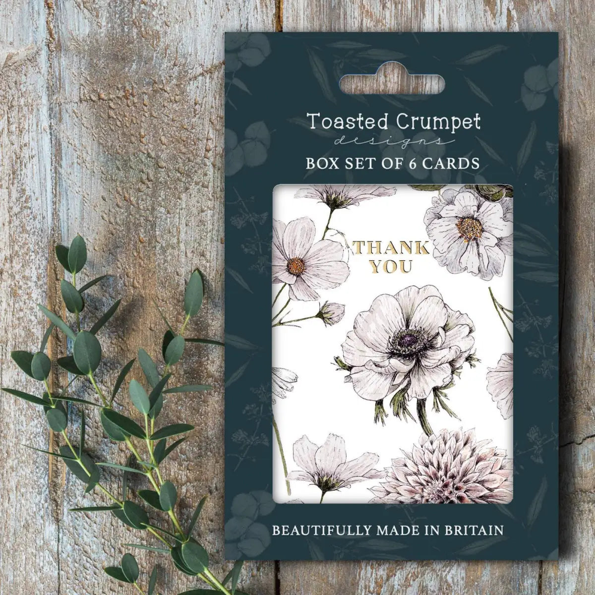 Thank You Cards - White Floral - Set Of 6 in Box - Toasted Crumpet (US Duties Paid)