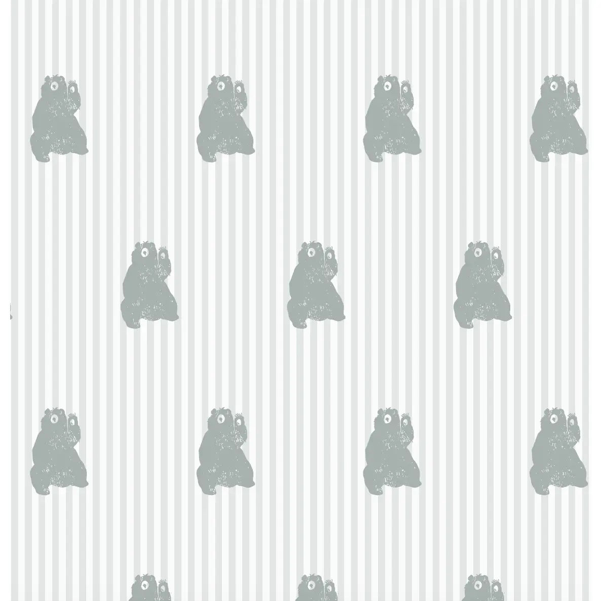 Theodore Wallpaper - Teddy Bears on Tiny Stripes - by Aubrey Fairchild - Sample 1 foot by 1 foot / Slate Blue
