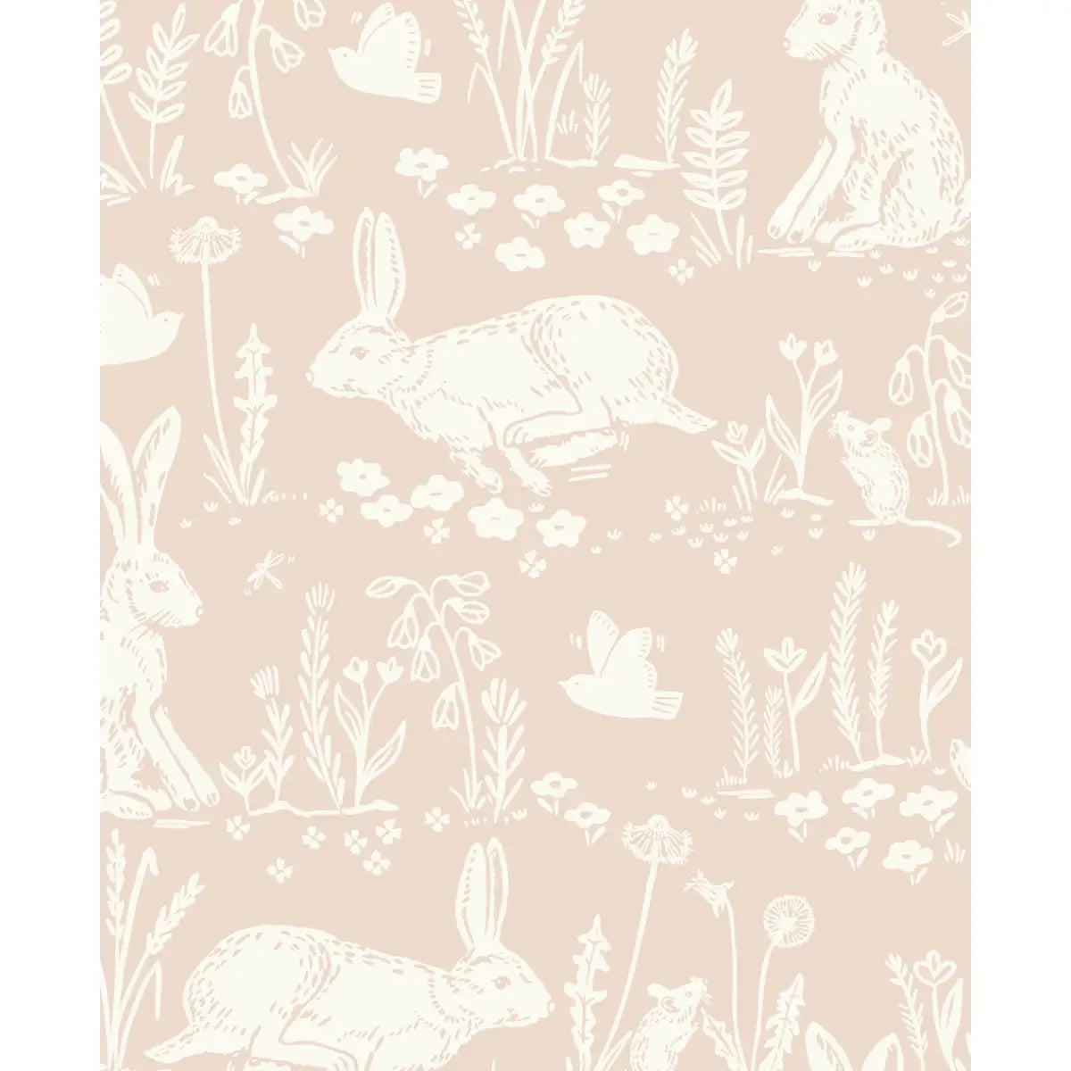 Thumper Rabbit Wallpaper - Wild Rabbits for Kids - by Hufton Studio - Sample 1 foot by 1 foot / Pink - Loomwell Home