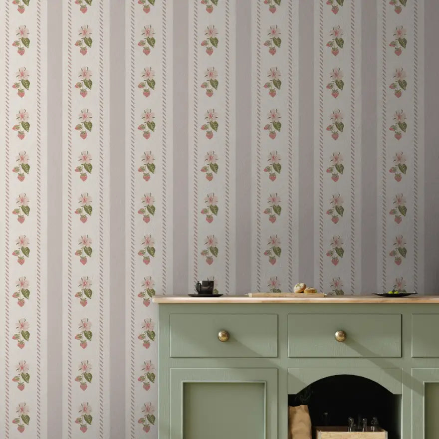 Tilda Wallpaper - Strawberry Cottage Stripe - by Adeline-Julie Bee - Loomwell Home Goods