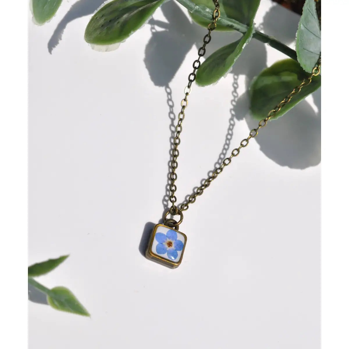 Tiny Flower Square Necklace Pressed Flower - My Beverly Jewelry