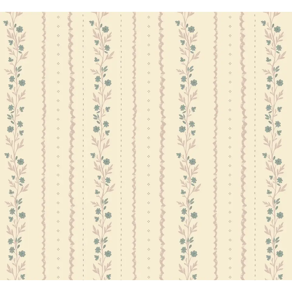 Tova Wallpaper - Cottage Stripe - Hand Drawn by The Feral Flower - Sample 1 foot by 1 foot / Teal and Lavender