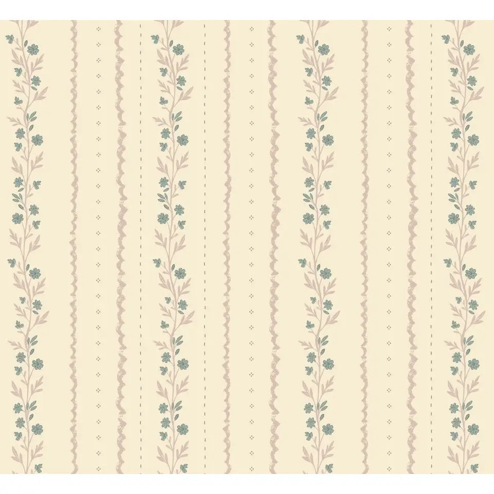 Tova Wallpaper - Cottage Stripe - Hand Drawn by The Feral Flower - Sample 1 foot by 1 foot / Teal and Lavender