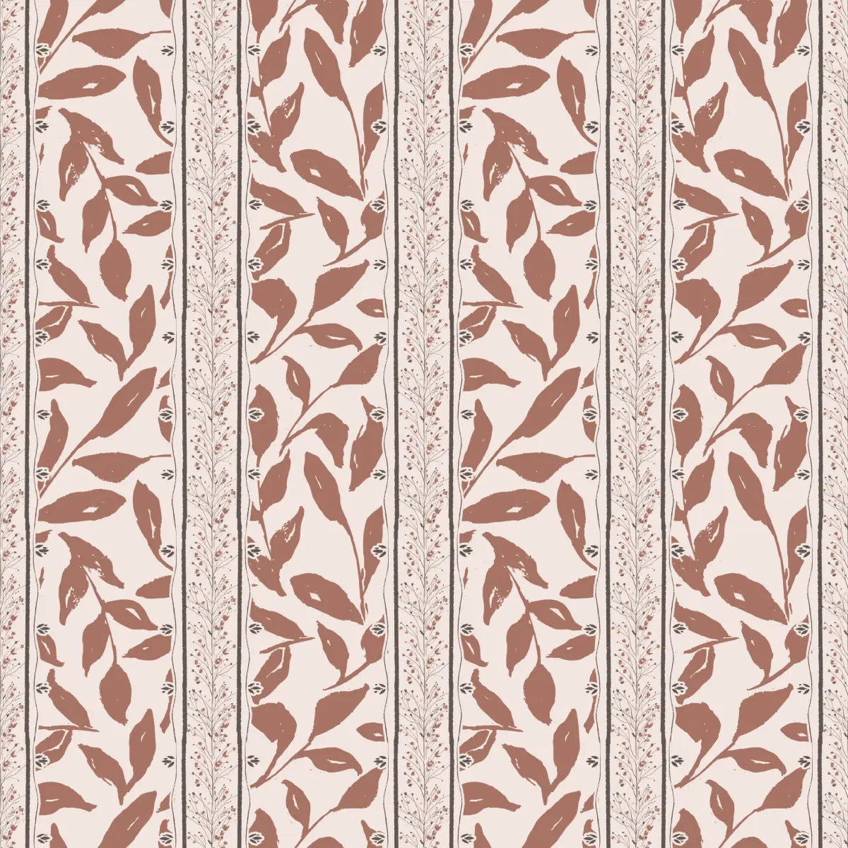 Townes Wallpaper - Leafy Stripes - by Rusky Rose by Amy - Sample 1 foot by 1 foot / Rust and Brown - Loomwell Home Goods