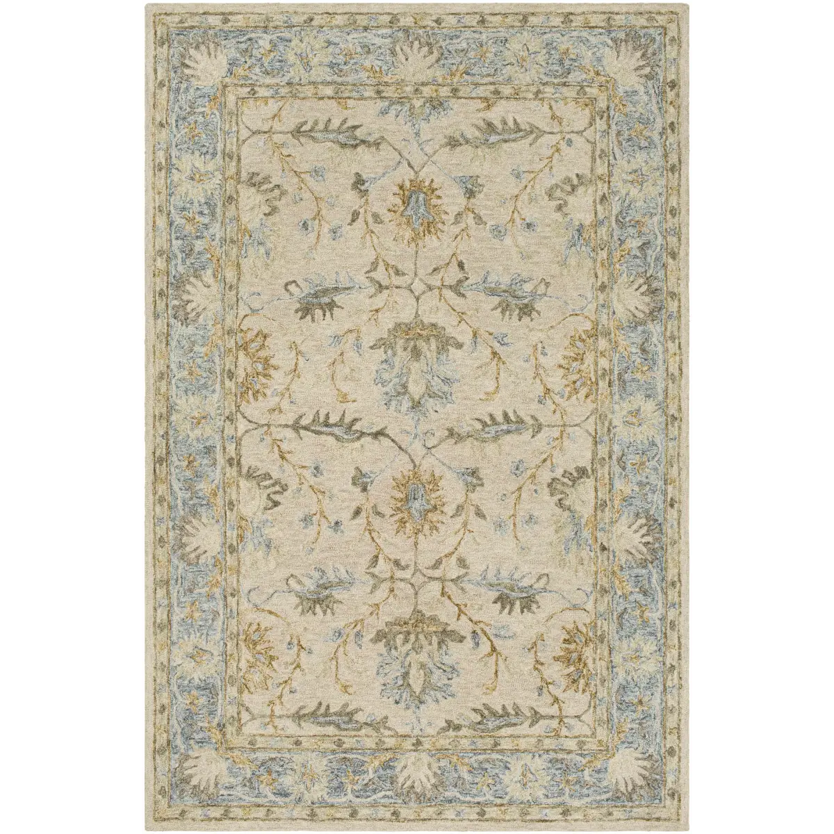 Traditional Beige Blue Area Rug - 5’ x 7’6’’ Rectangle - Boutique Rugs