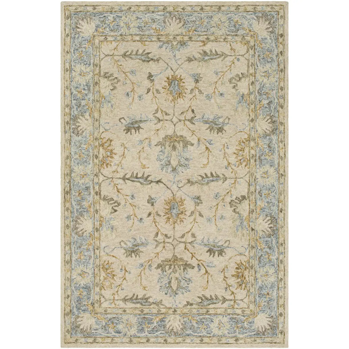 Traditional Beige Blue Area Rug - 5’ x 7’6’’ Rectangle - Boutique Rugs