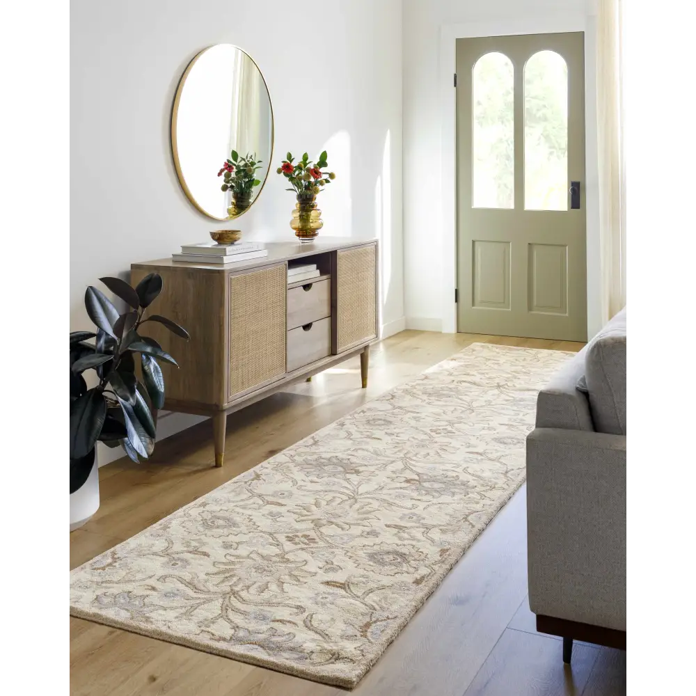 Traditional Floral Ivory Wool Rug - 3’ x 12’ Runner - Boutique Rugs