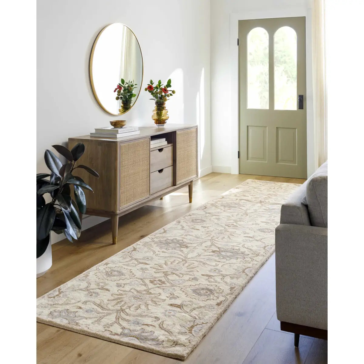 Traditional Floral Ivory Wool Rug - 3’ x 12’ Runner - Boutique Rugs