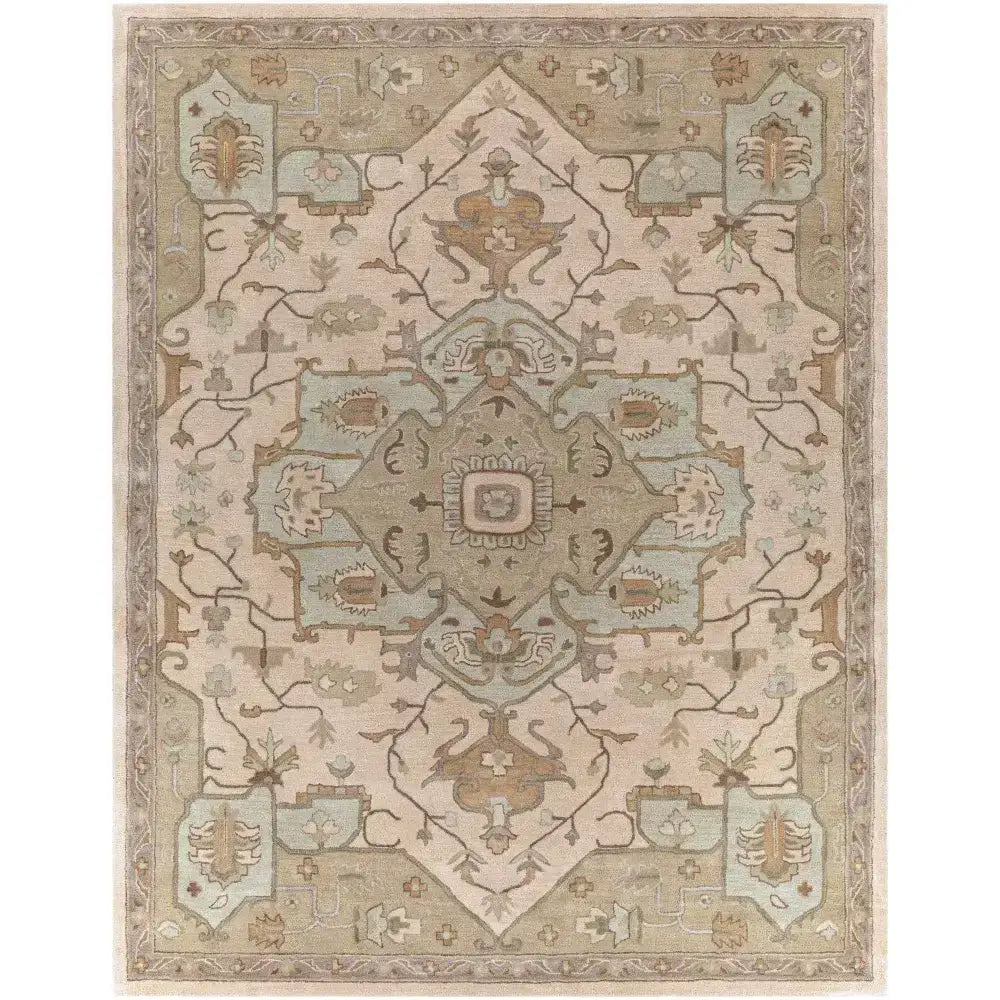 Traditional Medallion Tan Wool Area Rug - 7’6’’ x 9’6’’ Rectangle - Boutique Rugs