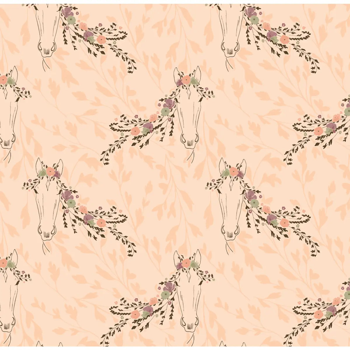 Trixie Wallpaper - Horses and Flowers - by Hearten Design - Sample 1 foot by 1 foot / Peach - Loomwell Home Goods
