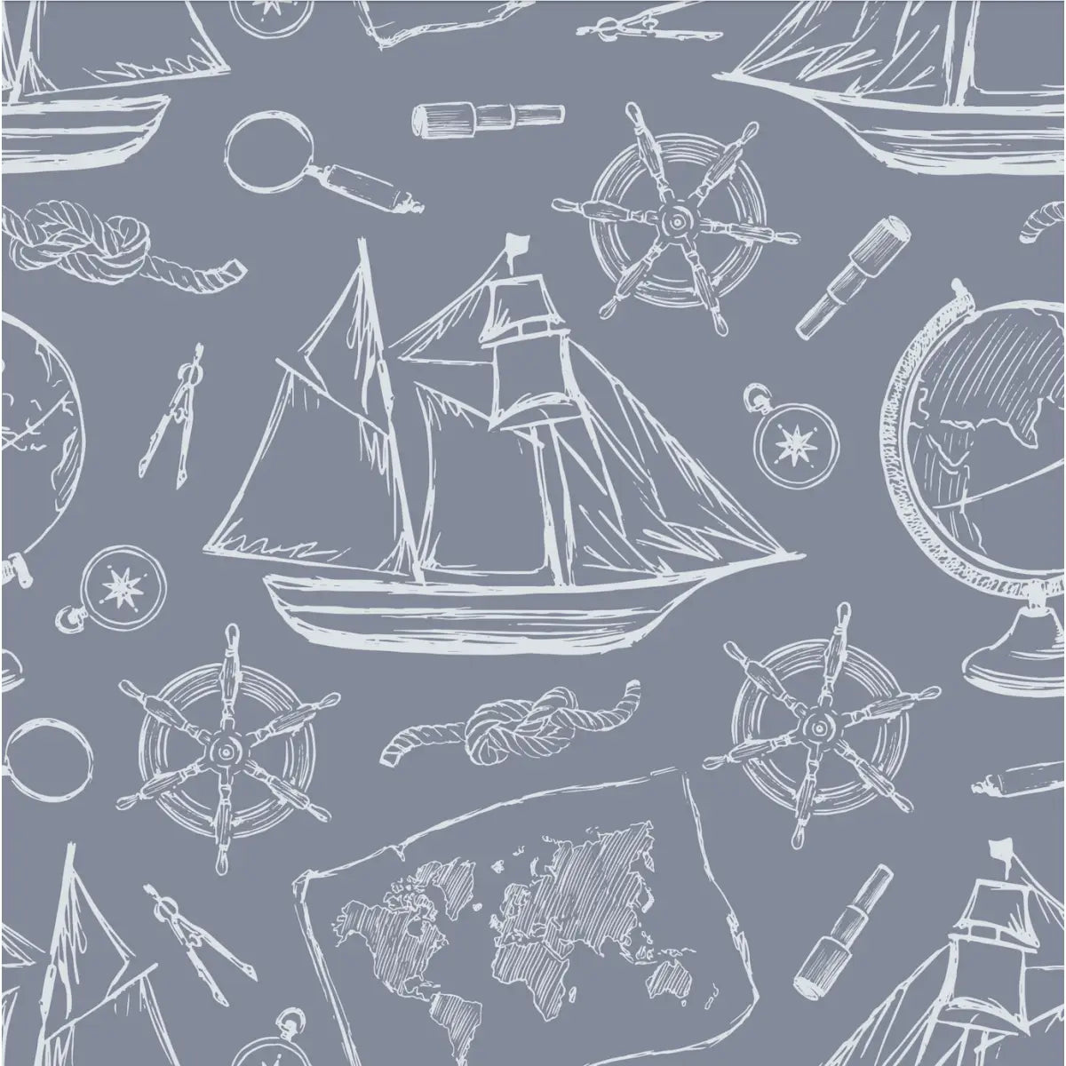 Turner Wallpaper - Ships for Coastal Kids - by Aminah Eleonora - Sample 1 foot by 1 foot / Blue - Loomwell Home Goods