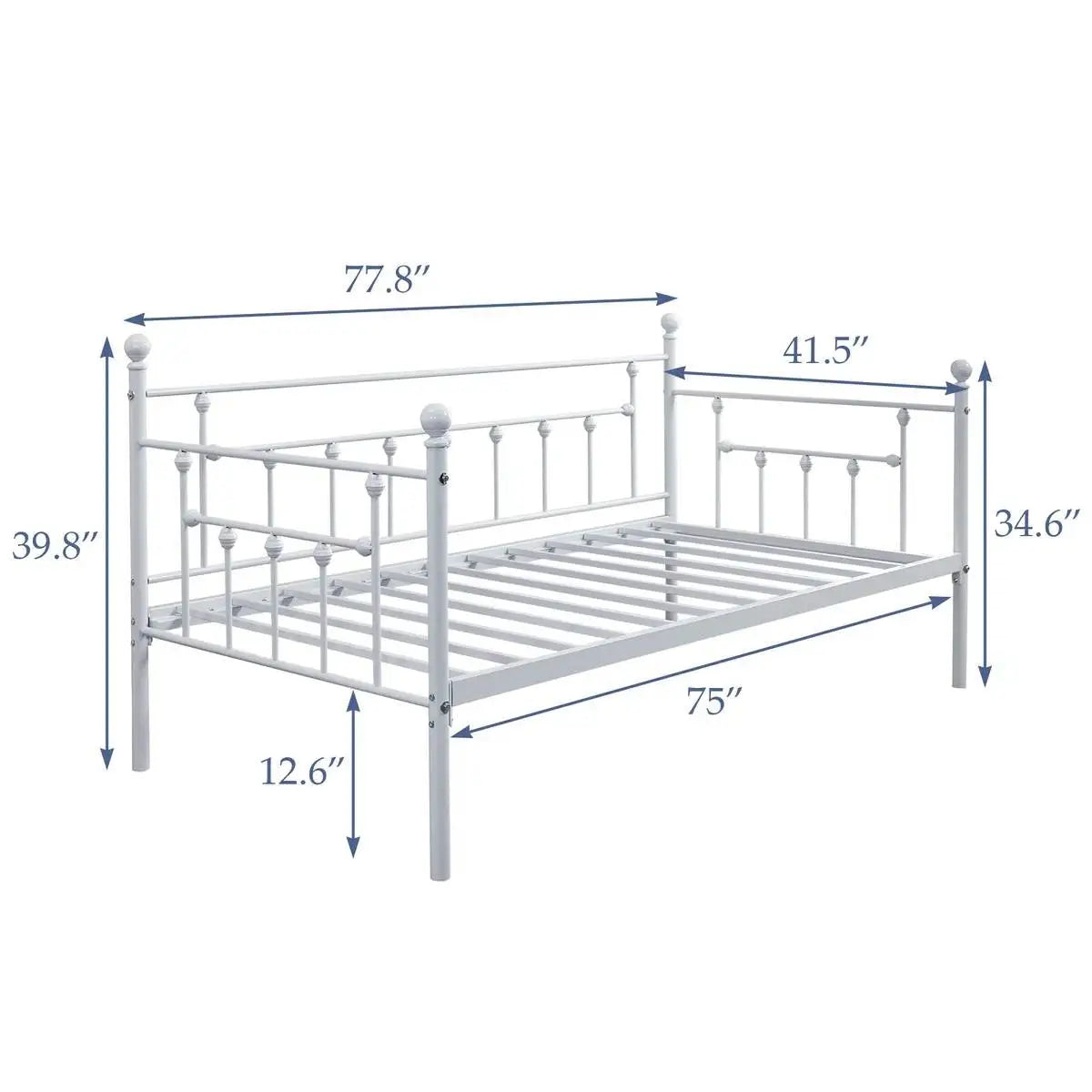 Twin size Farmhouse Daybed Frame in White Metal Finish - HomePacific