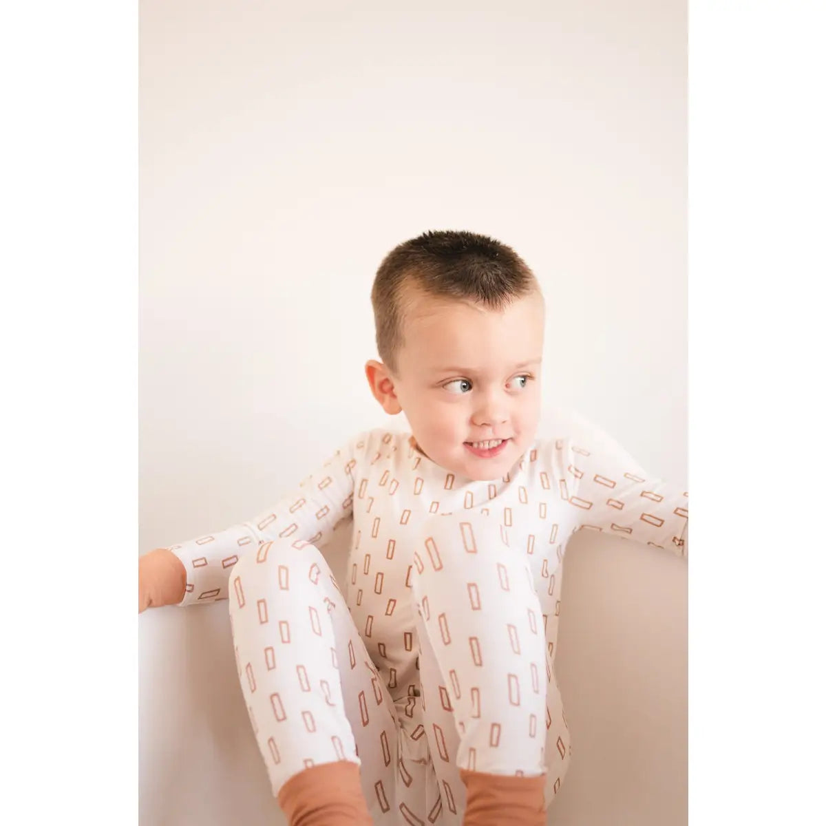 Two-Piece Pajama Set - Neutral Rectangles - Harp Angel Boutique
