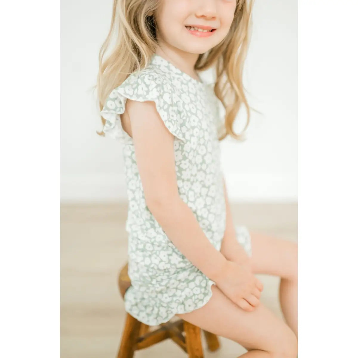 Two-Piece Short Set - Sage Ditsy Floral - Harp Angel Boutique