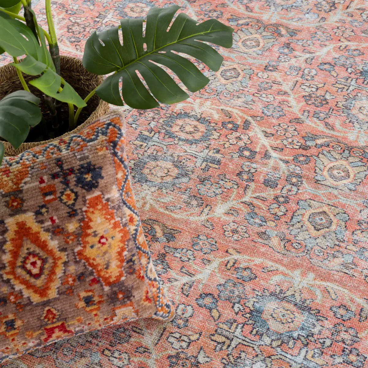 Urpi Rose & Blue Washable Area Rug - Boutique Rugs
