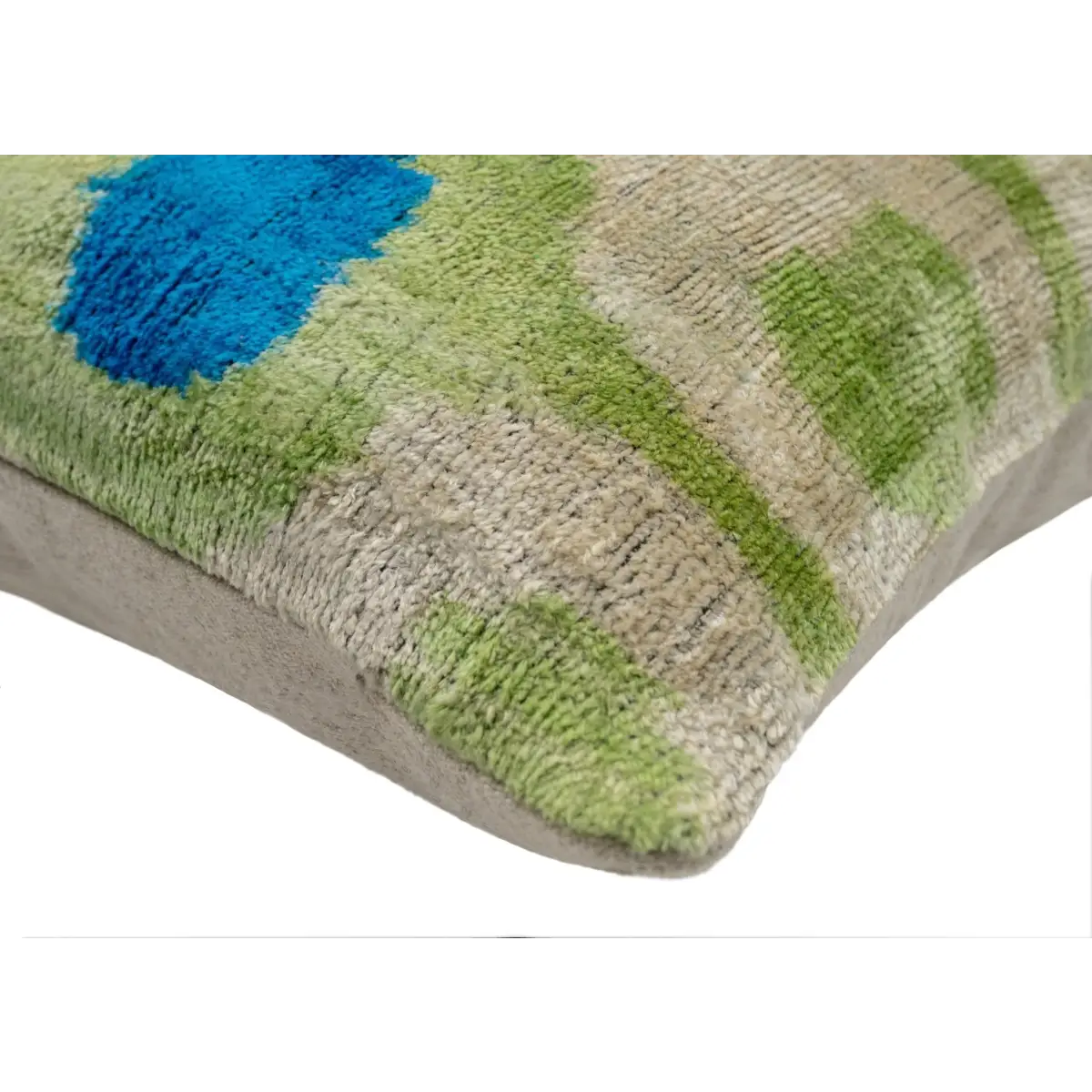 Vibrant 16x24 Handmade Ikat Silk Velvet Pillow with Premium Down Feather Insert by Canvello โ Lively Green and Blue