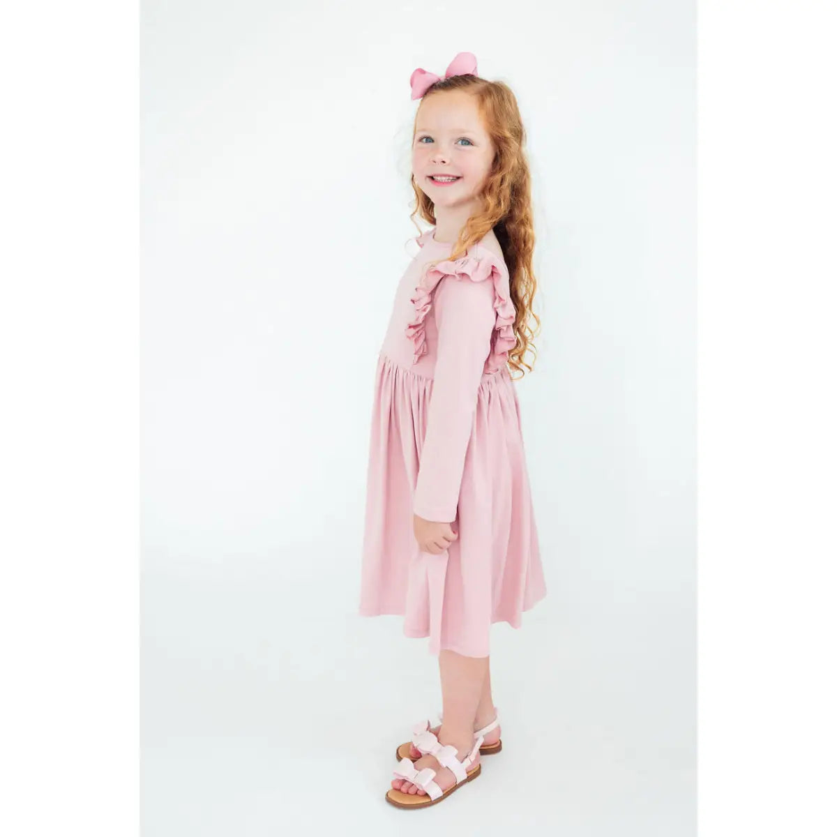 Vintage Pink L/S Ruffle Twirl Dress - Mila & Rose ®