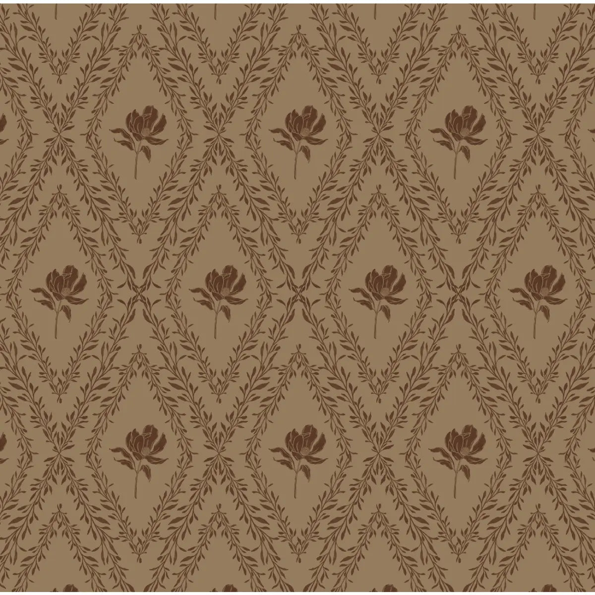 Violet Wallpaper - Magnolias in Diamond Trellis - by Taddy Mikelaites - Sample 1 foot by 1 foot / Mustard and Burgundy