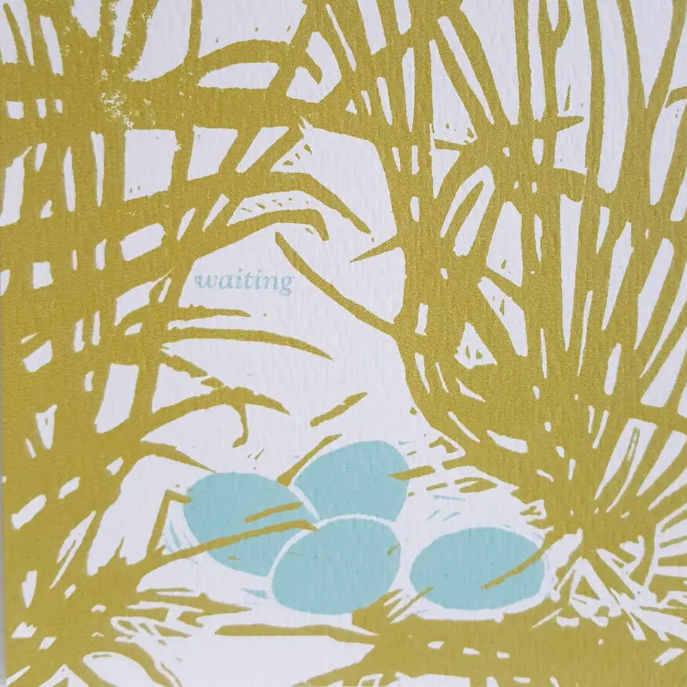 Waiting Block Print Greeting Card - Little Green