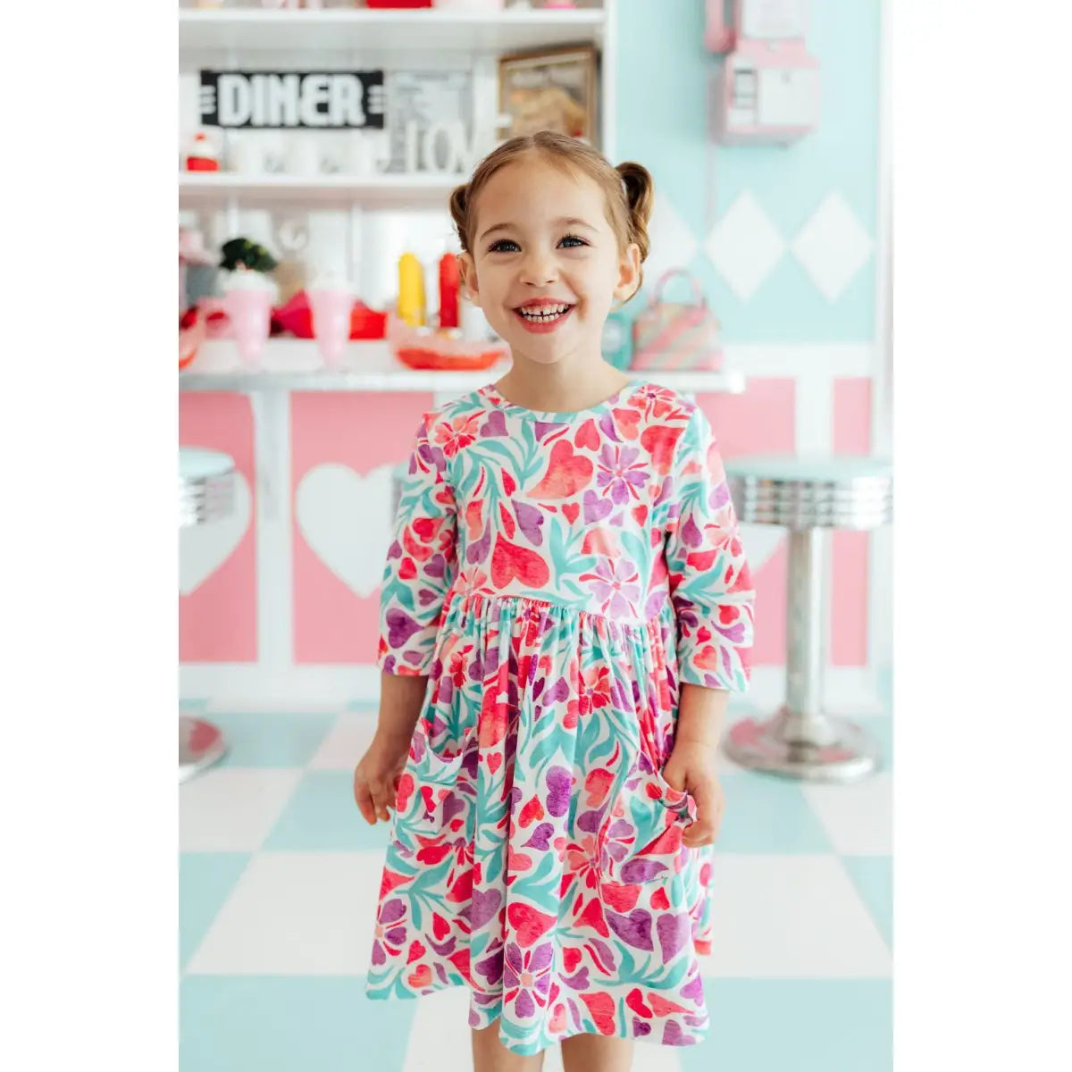 Pocket Twirl Dress - Watercolor Hearts - Mila & Rose ®
