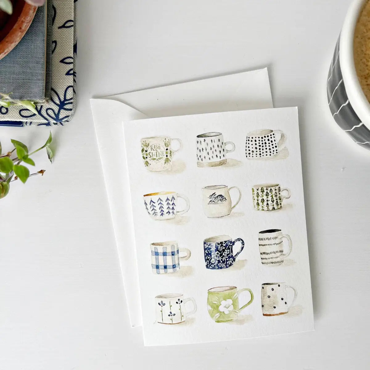 Watercolor Notecards - Mugs set of 8 - emily lex studio