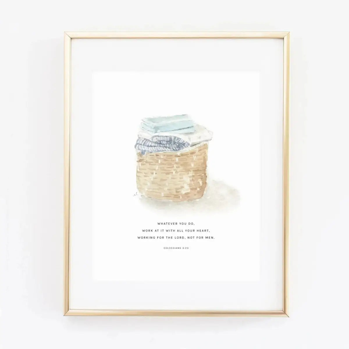 Watercolor Print - Laundry Basket with Sripture - Colossians 3:23 - emily lex studio