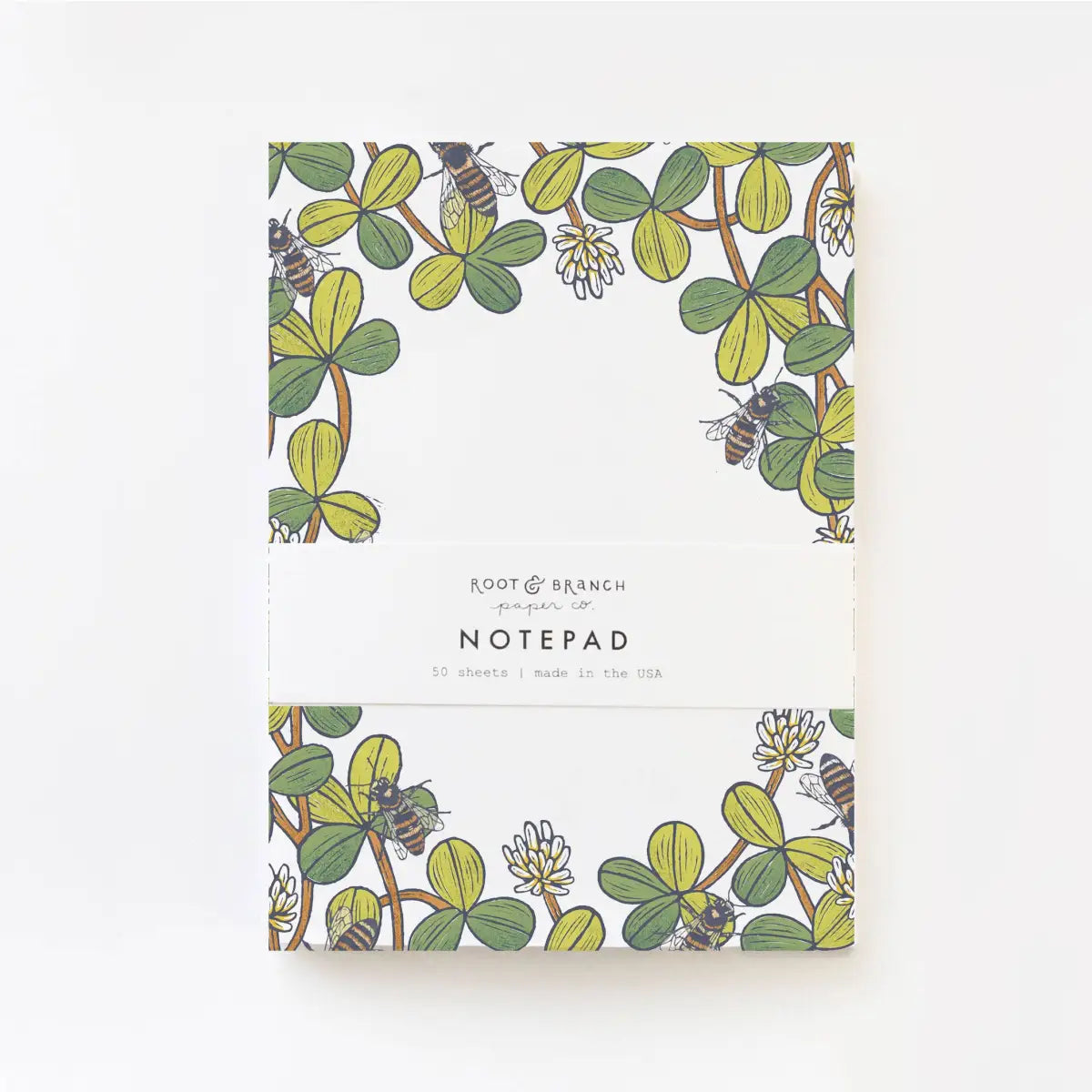 Notepad - White Clover and Bees - Artist Designed - Root & Branch Paper Co.