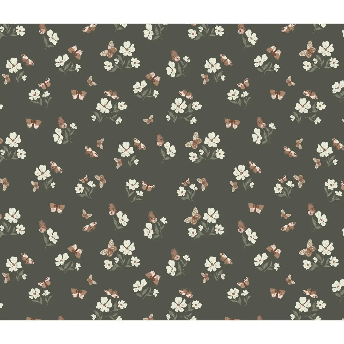 Winslie Wallpaper - Flowers and Butterflies - by Danelys Sidron - Sample 1 foot by 1 foot / Dark Olive - Loomwell Home