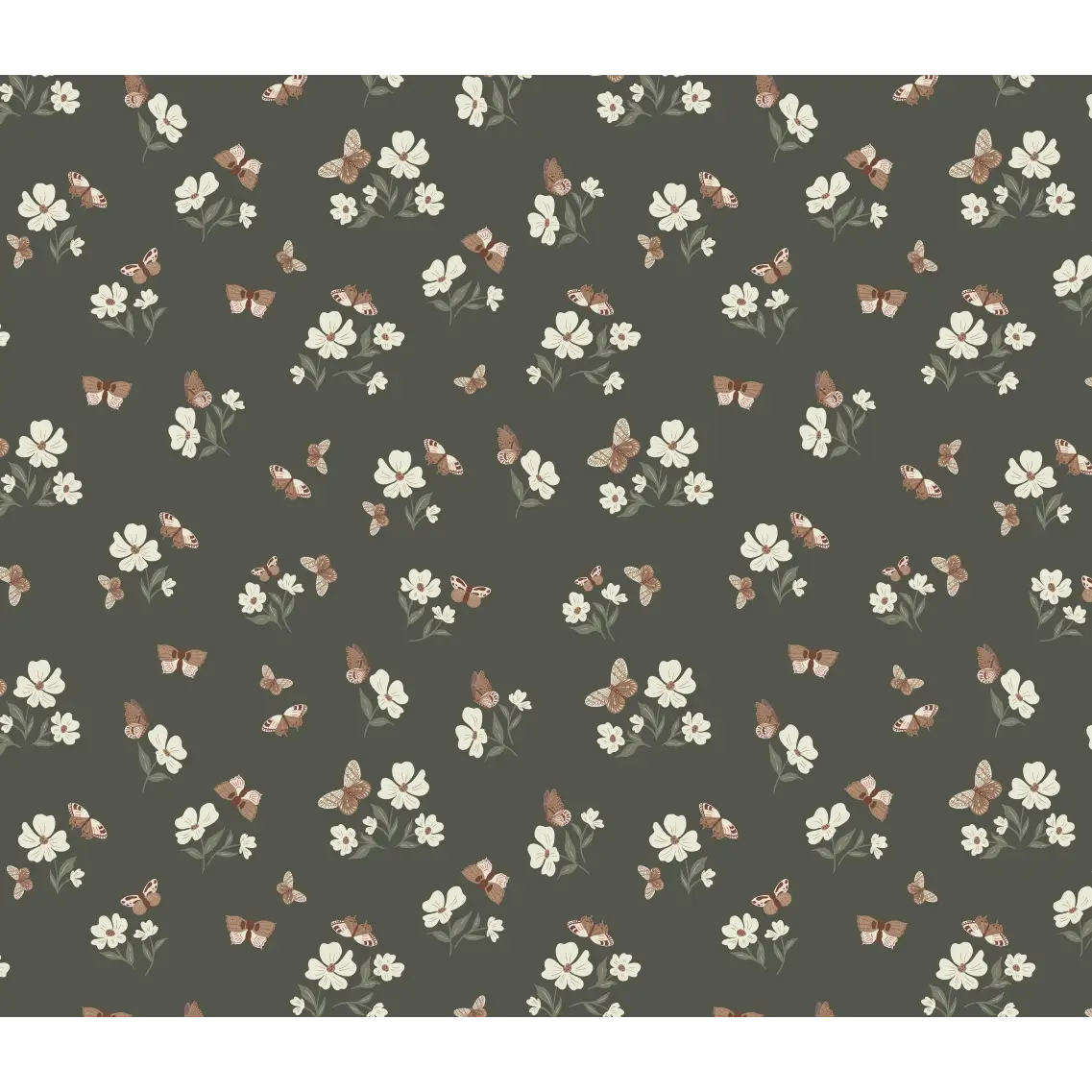 Winslie Wallpaper - Flowers and Butterflies - by Danelys Sidron - Sample 1 foot by 1 foot / Dark Olive - Loomwell Home