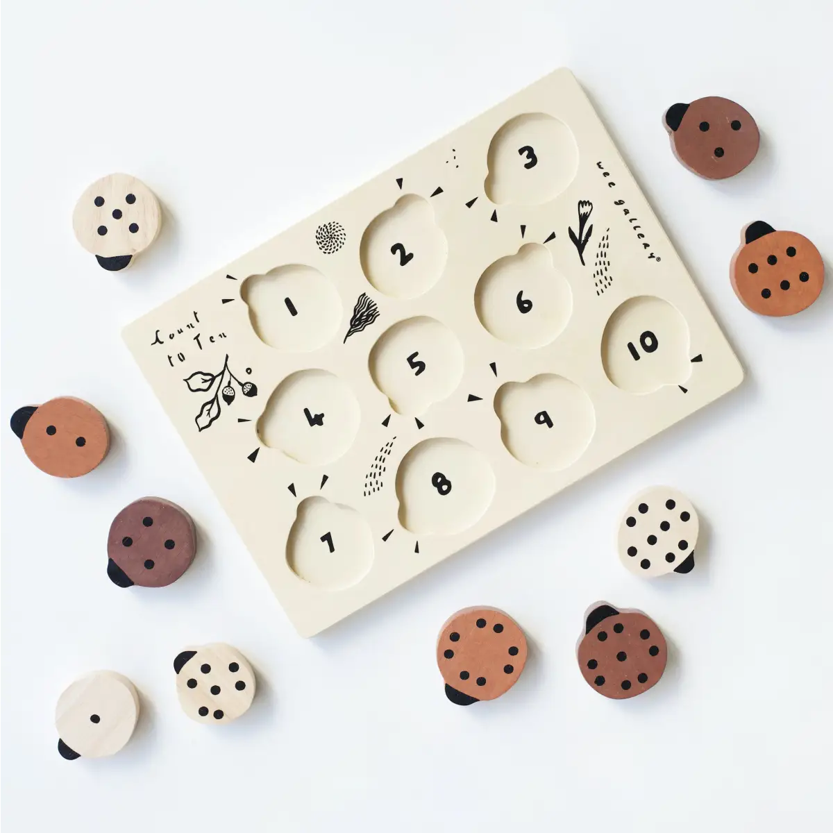 Wooden Tray Puzzle - Count to 10 Ladybugs - Wee Gallery