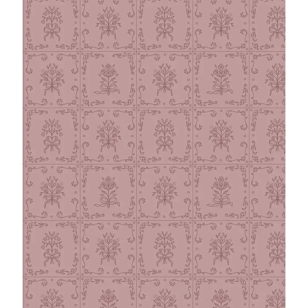 Wrenna Wallpaper - Simple Bouquet Tiles - by Quirky Paisley Designs - 2 feet by 9 feet / Dark Pink / Large - Loomwell