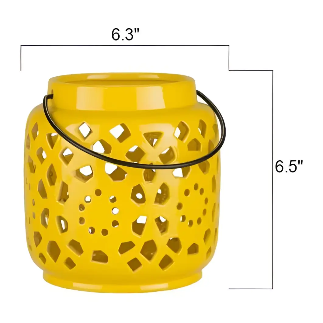 Yellow Openwork Ceramic Lantern - Boutique Rugs