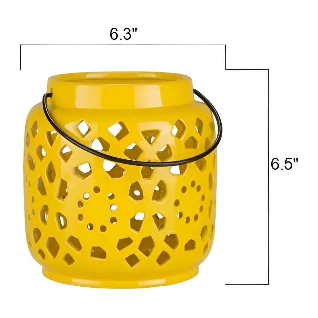 Yellow Openwork Ceramic Lantern - Boutique Rugs