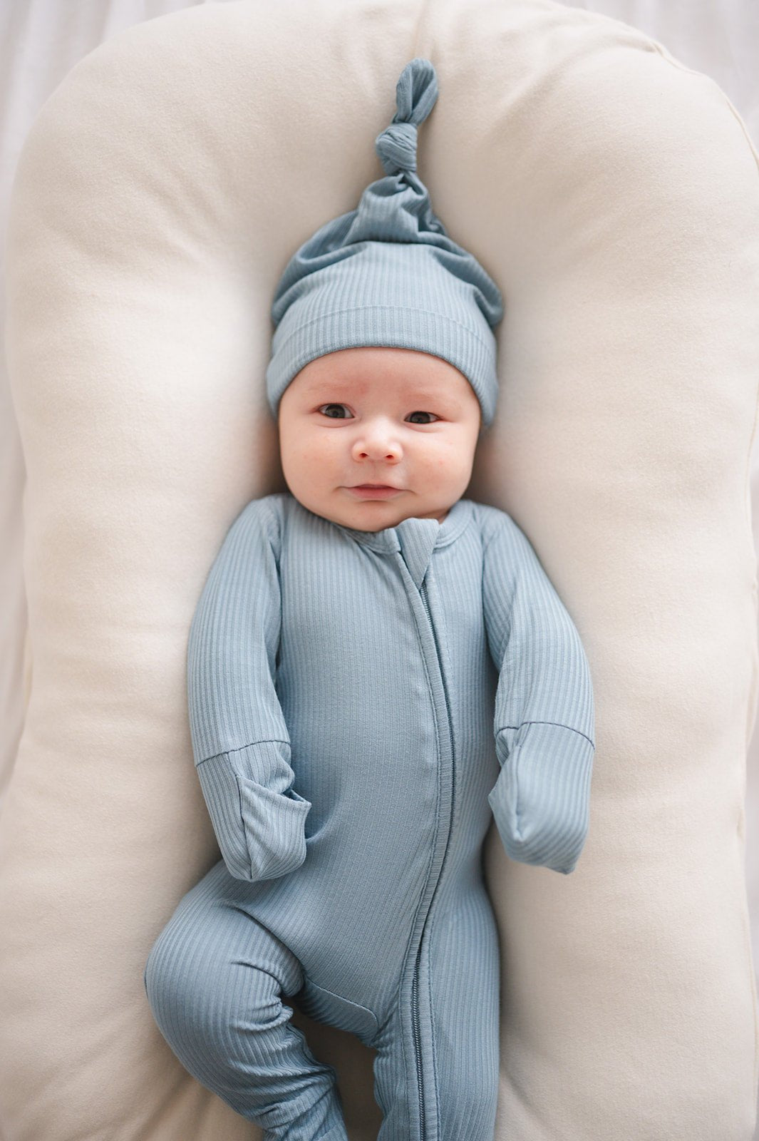 Zipper Romper - Arona Blue Ribbed - Harp Angel Boutique