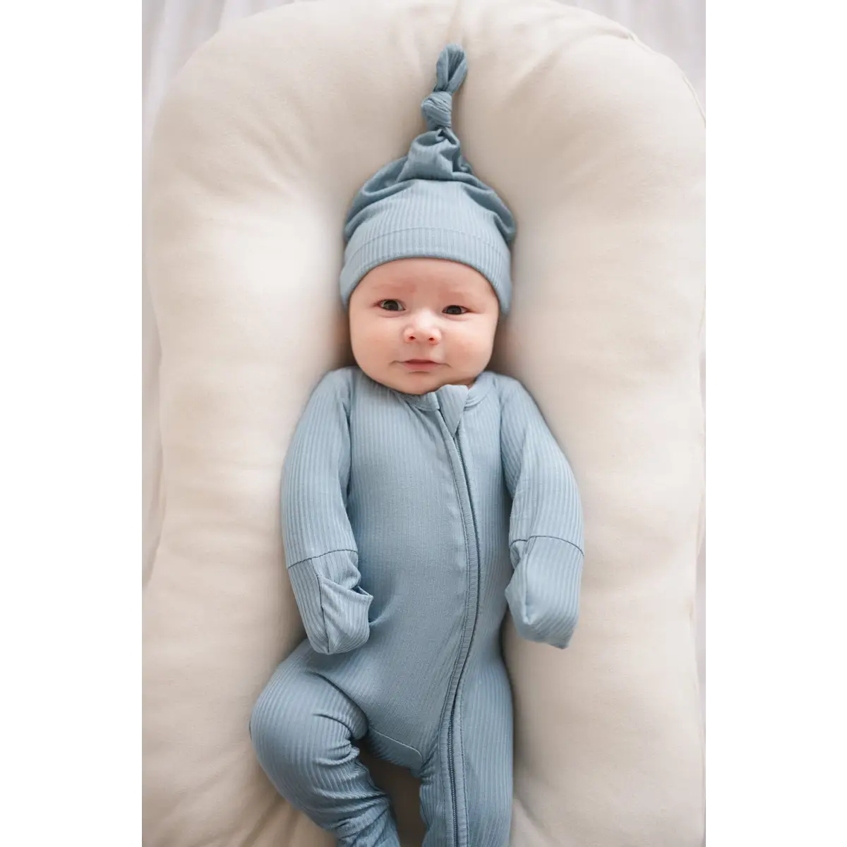 Zipper Romper - Arona Blue Ribbed - Harp Angel Boutique