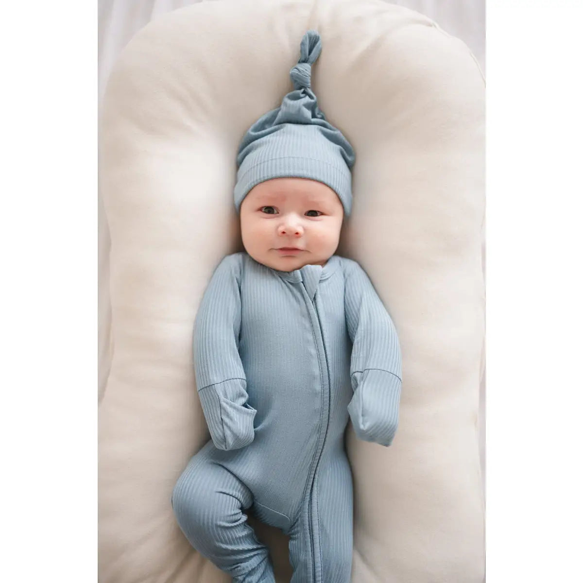 Zipper Romper - Arona Blue Ribbed - Harp Angel Boutique