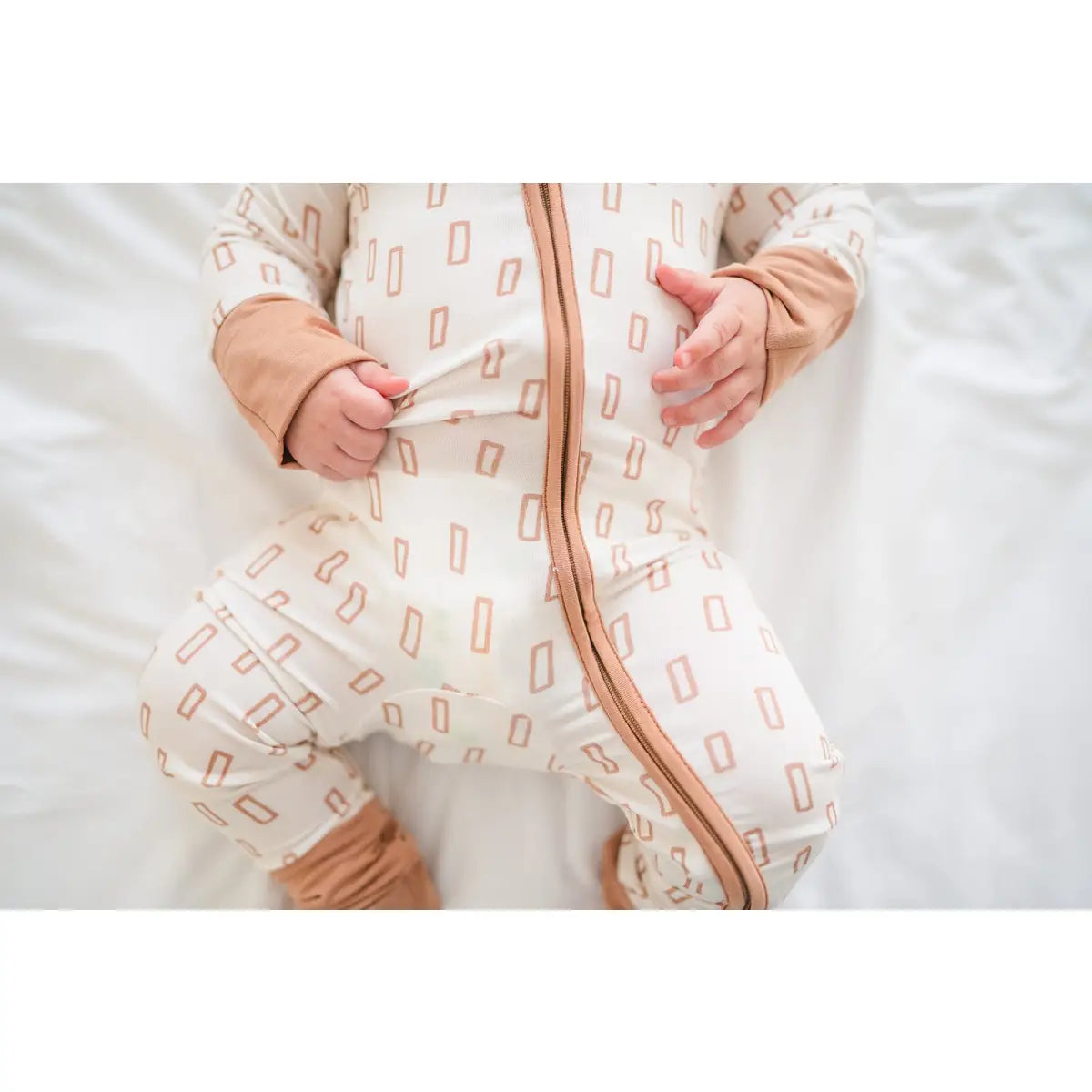 Zipper Romper - Neutral Rectangles - Harp Angel Boutique
