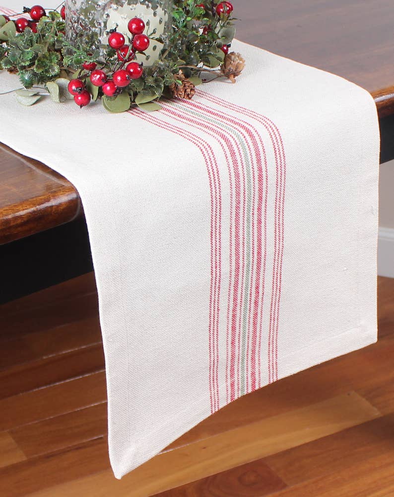French Stripe Grain Sack Table Runner 45 in - Home Collections by Raghu