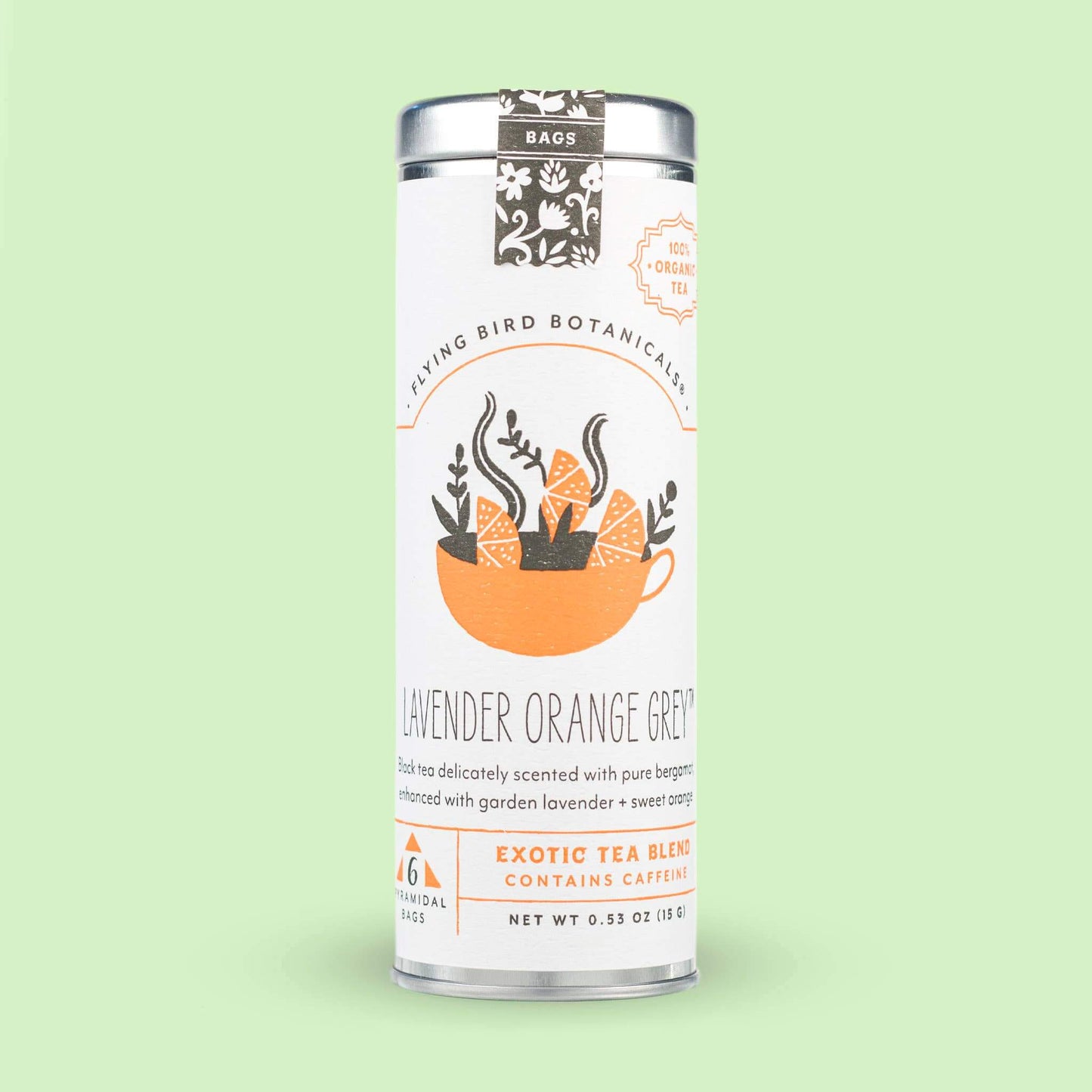 Lavender Orange Grey – 6 Tea Bag Tin - Flying Bird Botanicals